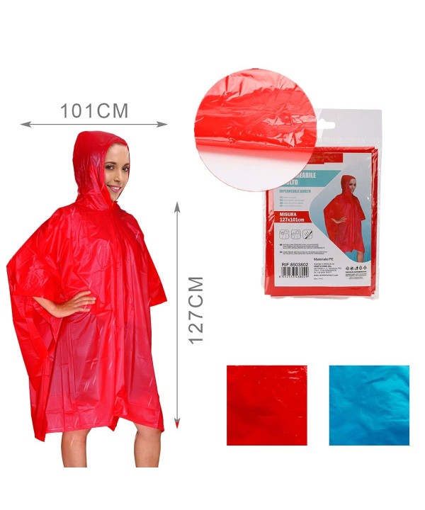 Poncho Impermeabile adulto 101x107cm Colore Assortito Blu o Rosso