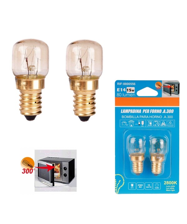 2 Lampadine Da Forno e Microonde E14 ST22 15W 230V 80 Lumen 2800K Resistente Alta Temperatura Fino a 300 Gradi