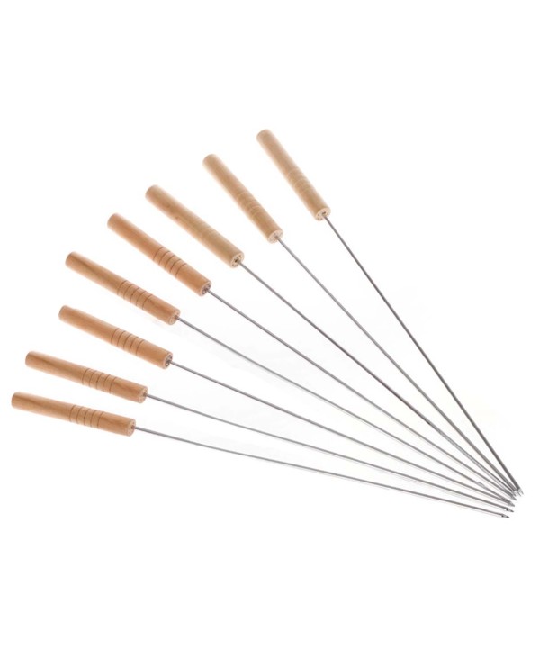 8 Spiedini Barbecue In Ferro Con Manico In Legno Lunga 38cm Per Grigliate BBQ