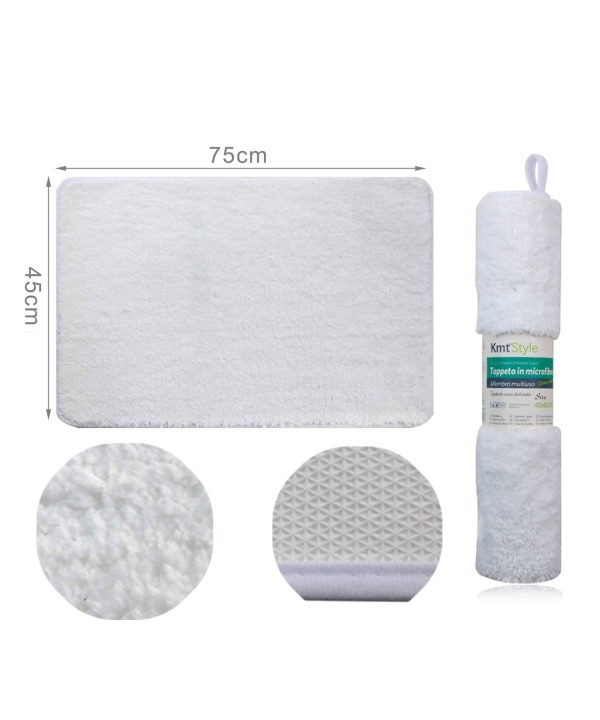 Tappeto in Microfibra Multiuso Antiscivolo Soffice Assorbente Lavabile 45x75cm Bianco