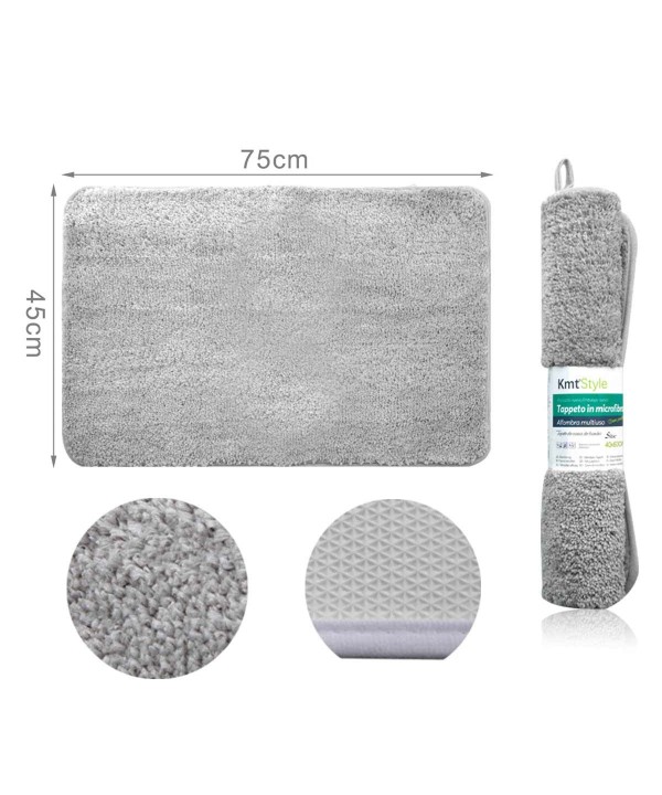 Tappeto in Microfibra Multiuso Antiscivolo Soffice Assorbente Lavabile 45x75cm Grigio Chiaro
