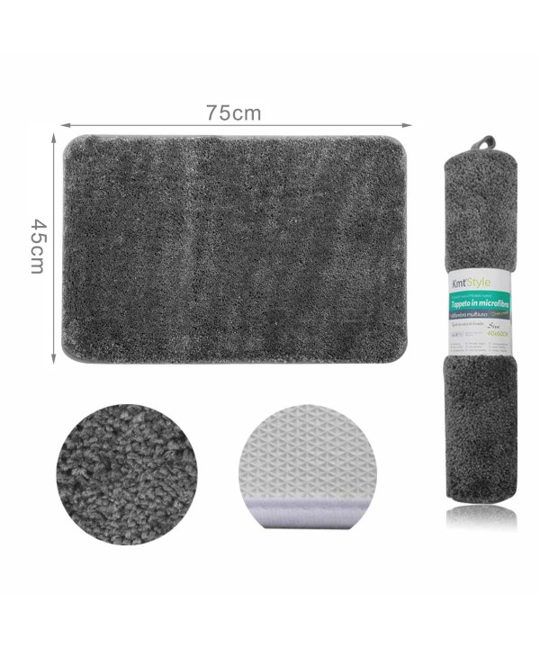 Tappeto in Microfibra Multiuso Antiscivolo Soffice Assorbente Lavabile 45x75cm Grigio Scuro
