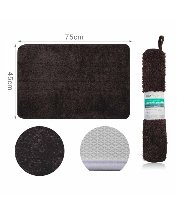 Tappeto in Microfibra Multiuso Antiscivolo Soffice Assorbente Lavabile 45x75cm Marrone