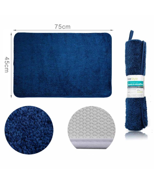 Tappeto in Microfibra Multiuso Antiscivolo Soffice Assorbente Lavabile 45x75cm Blu Scuro