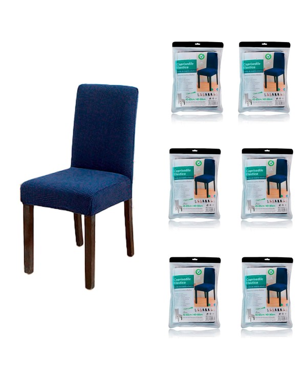 6 Pezzi Coprisedile Elastico Colore Blu Scuro Adatto per Sedie da 40 50cm di Larghezza e 45 65cm di Altezza in Poliestere