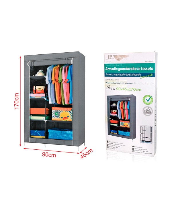 Armadio in Tessuto Sintetico Fai da Te per Vestiti Borse Biancheria con Ripiani Misura: L90 x W45 X H170 cm