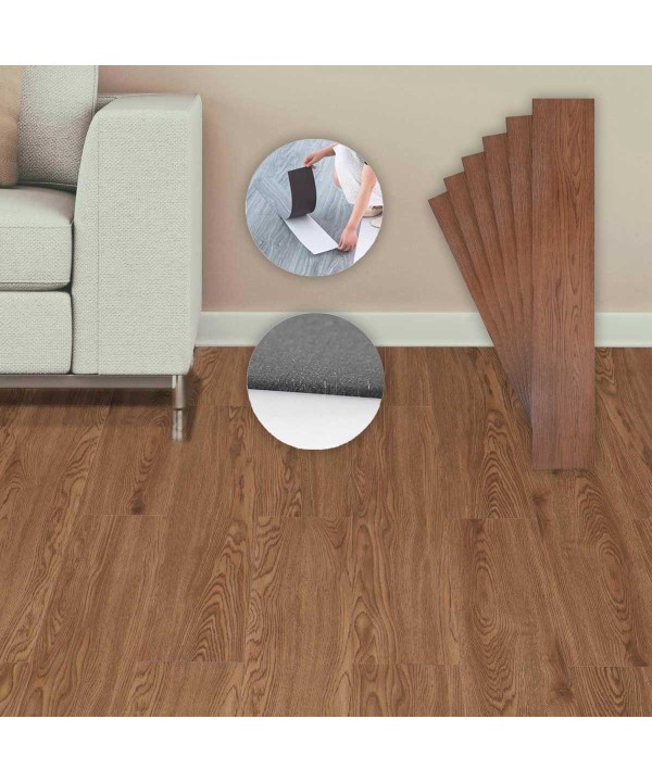 6 Piastrelle Adesive Pavimento in PVC Adesivo 914X152mm Effetto Legno Parquet
