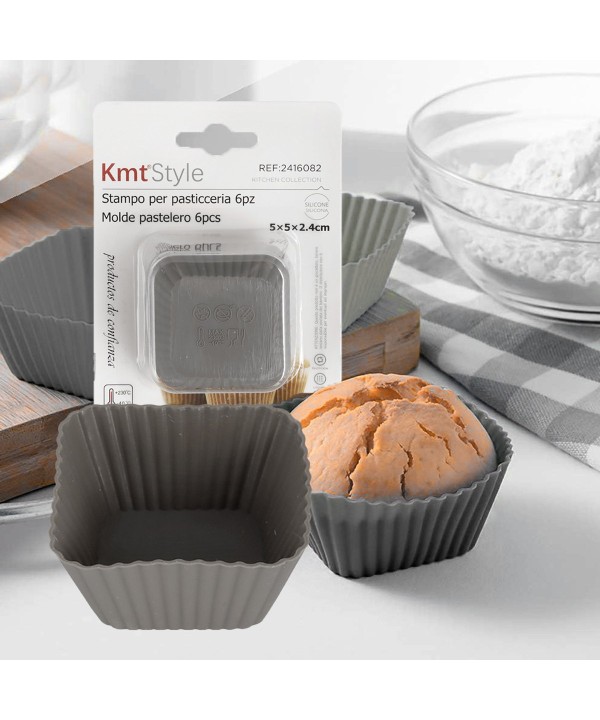 6 Pezzi Stampo Quadrato Forma Muffin Cupcake Budini da 5 x 2.4cm in Silicone di Alta Qualità Riutilizzabili