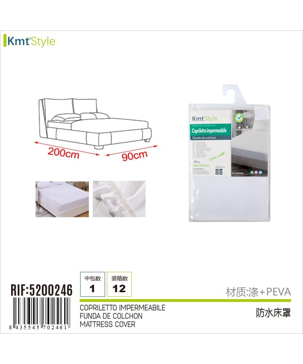 Copriletto Impermeabile in Poliestere PEVA Coprimaterasso Protezione Salva Materasso per Letto Singolo 200x90cm