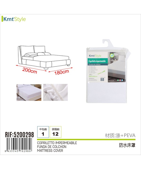 Copriletto Impermeabile in Poliestere PEVA Coprimaterasso Protezione Salva Materasso per Letto Matrimoniale 200x180cm