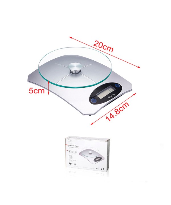Bilancia Digitale con Schermo LED da Cucina Stile in Vetro Futuristico Misura in KG e G Max 5Kg 14.8x20x5cm a 2 Batteria AAA