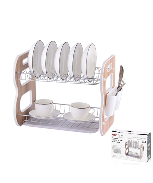 Scolapiatti a 2 Livelli con Porta Utensili e Vassoio Antigoccia Larghezza 25.5cm Lunghezza 40cm Altezza 34cm Salva Spazio Cucina