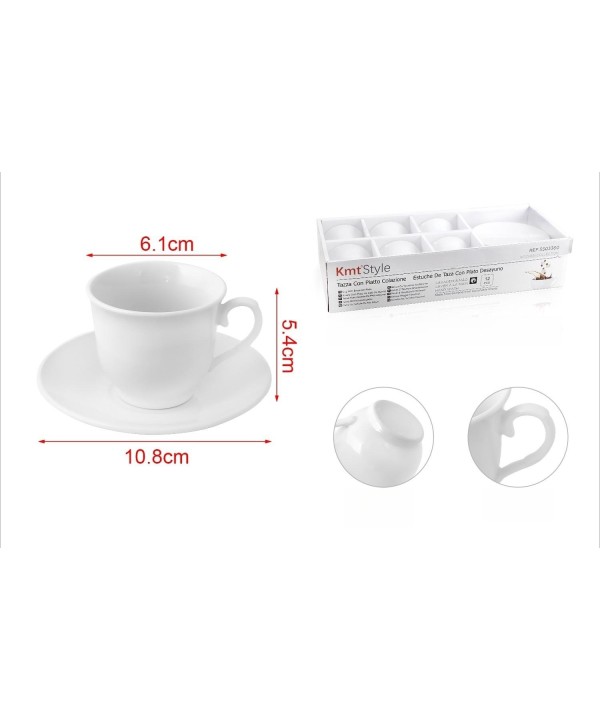 Set da 6 Tazzine da Caffè Espresso Bianche Con Piattini Moderno