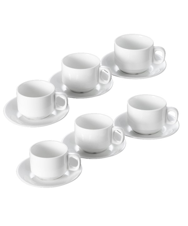 Set da 6 Tazzine da Caffè Espresso Bianche Con Piattini Classico