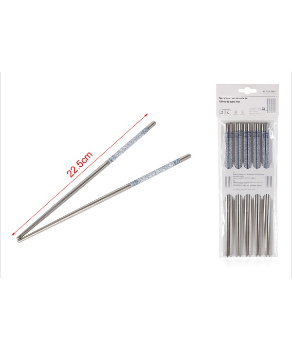 5 Paia Bacchette in Acciaio INOX con Motivo Orientale 21cm