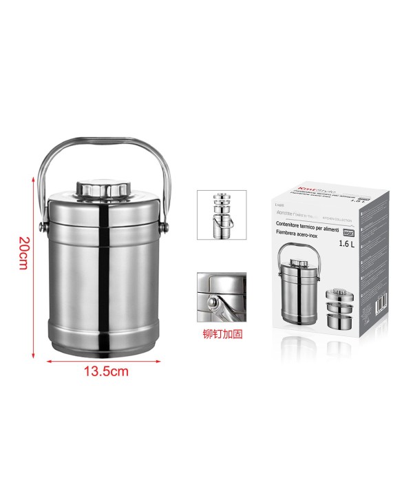 Contenitore Termico per Alimenti in Acciaio Inox Mantiene Freddo e Caldo per 12 ore con 2 Ripiani 1.6L H20xW13.5cm