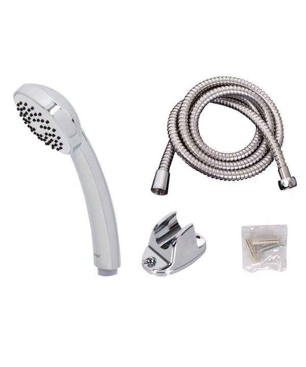 Kit Soffione Doccia + Tubo Flessibile Doccia 1,5M + Staffa Supporto Da Muro Cromato Rotondo