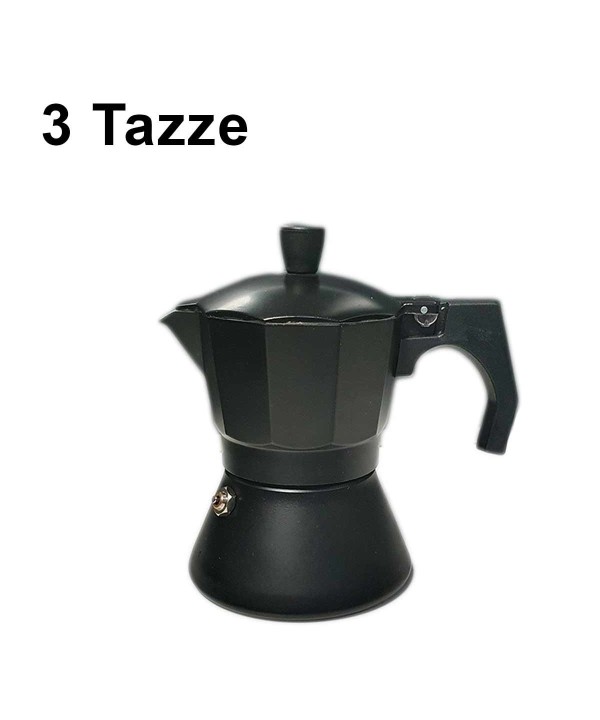 Caffettiera Moka in Alluminio Antiscivolo e Resistente Adatta a Tutti i Tipi di Piano Cottura Escluso Piano ad Induzione 3 Tazze Nero
