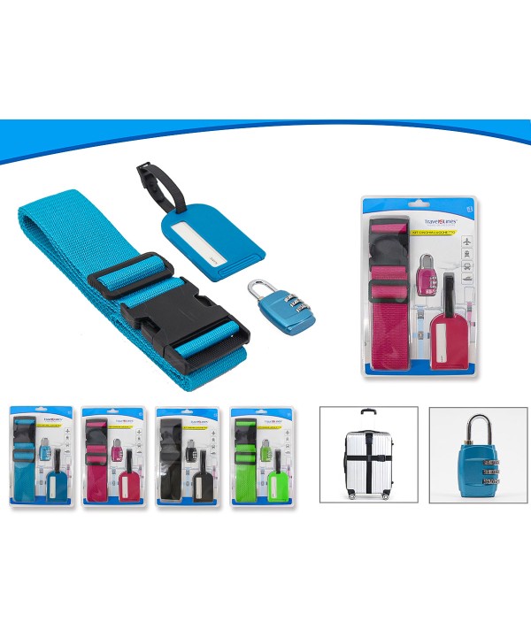 Cinghie Valigia 5X200cm + Lucchetto TSA per Valigia + Etichetta Tabella Nome per Valigia Colore Blu
