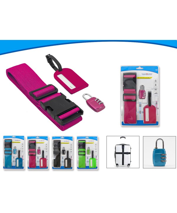 Cinghie Valigia 5X200cm + Lucchetto TSA per Valigia + Etichetta Tabella Nome per Valigia Colore Fucsia