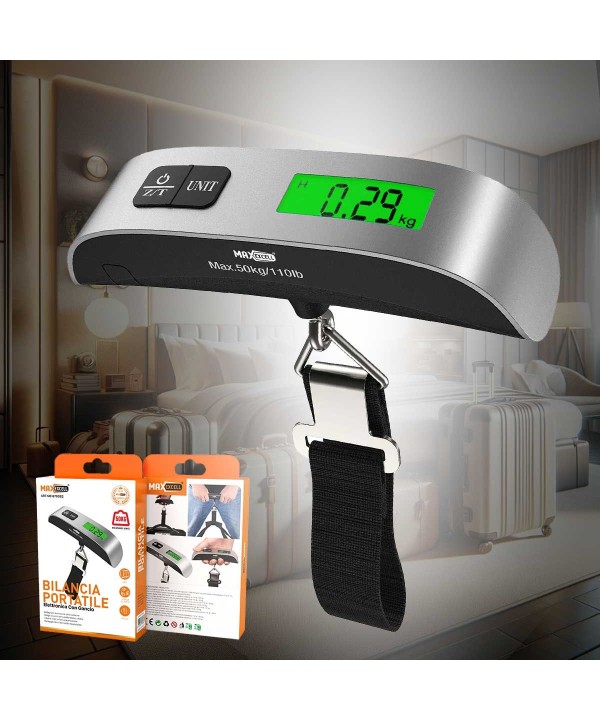 Bilancia Digitale Portatile Multiuso da Valigia Viaggio Casa Giardino Massima Portata 50Kg Modello con Cinghia