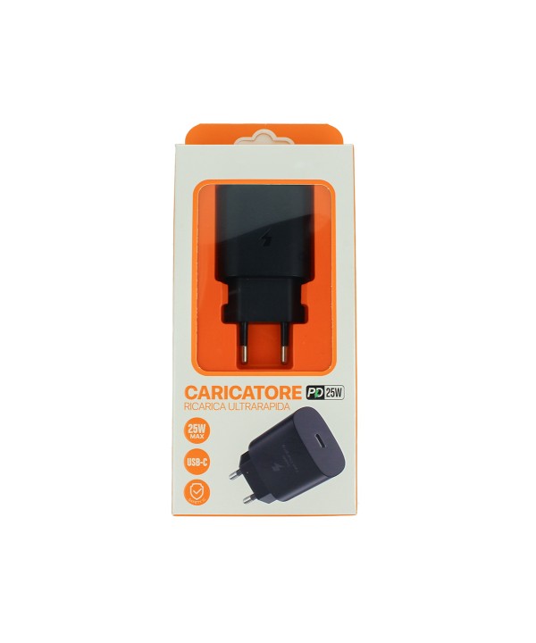 Caricatore USB C 25W Nero Caricabatterie PD Ricarica Ultra Rapida 5V 3A 9V 2,77A