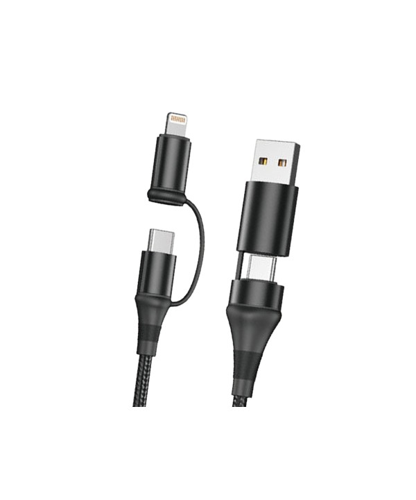 Cavo USB 4 In 1 USB-A USB-C Lightning Nylon Intrecciato 1 Metro Ricarica Veloce Massimo 60W