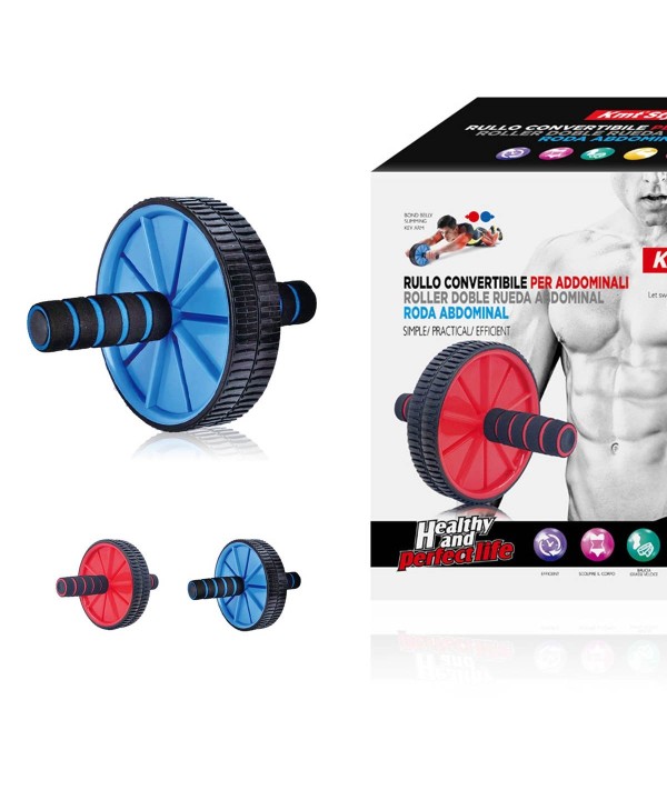 Rotella Rullo Workout Convertibile Ruote Doppie Dentate e Tappetino Per Esercizi Incluso Colore Assortito