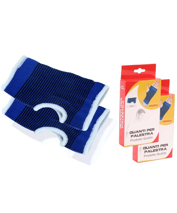 2 Guanti Da Palestra Con Polsiera Fascia Elastica Per Mano e Polso Colore Blu