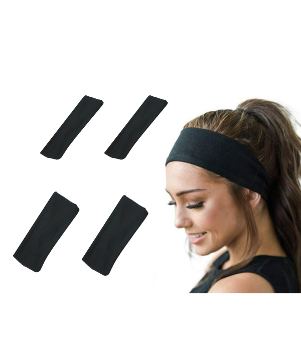4 Pezzi Fascia Sportiva Capelli Nero per Uomo e Donna Larga 8cm