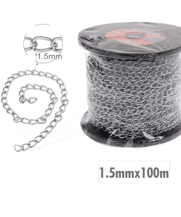 Rotolo di Catena a Maglia Barbazzale in Acciaio Inox Argentato Spessore 1.5mm x 100 metri