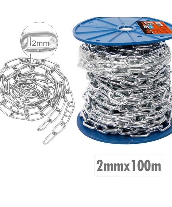 Rotolo di Catena a Maglia Barbazzale in Acciaio Inox Argentato Spessore 2mm x 100 metri