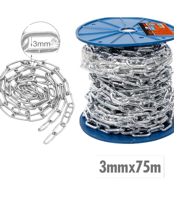 Rotolo di Catena a Maglia Barbazzale in Acciaio Inox Argentato Spessore 3mm x 75 metri