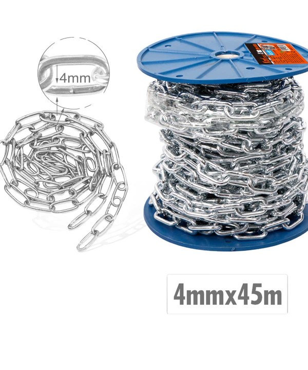 Rotolo di Catena a Maglia Barbazzale in Acciaio Inox Argentato Spessore 4mm x 45 metri