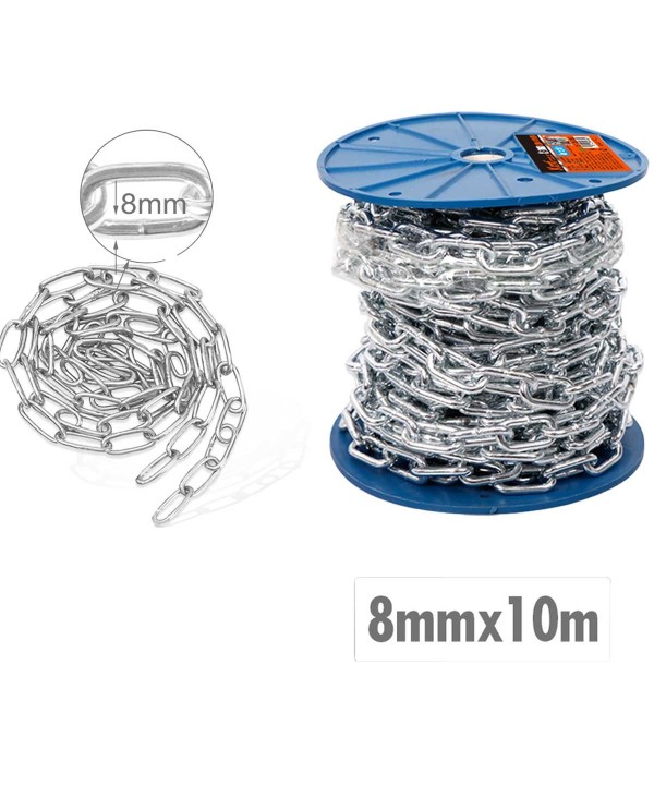 Rotolo di Catena a Maglia Barbazzale in Acciaio Inox Argentato Spessore 8mm x 10 metri