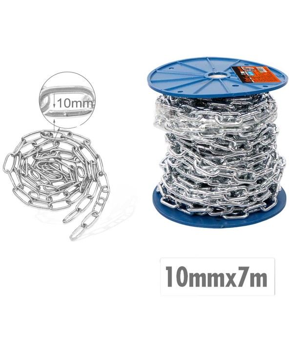 Rotolo di Catena a Maglia Barbazzale in Acciaio Inox Argentato Spessore 10mm x 7 metri