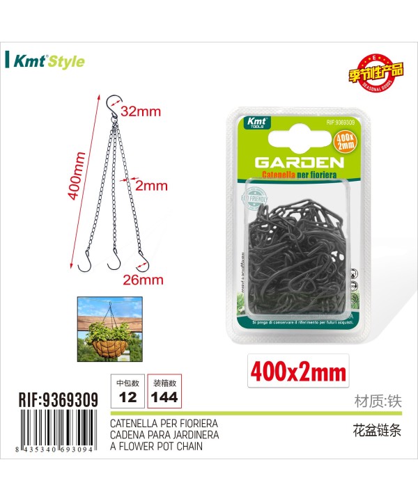 4 Pezzi Catenella Sospesa Catene Appesa Pianta Lunghezza 400mm Catena Spessore 2mm con Ganci