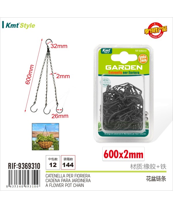 4 Pezzi Catenella Sospesa Catene Appesa Pianta Lunghezza 600mm Catena Spessore 2mm con Ganci