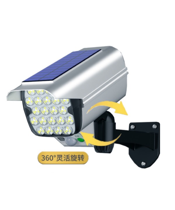Lampada Led Con Pannello Solare e Sensore Movimento 12W 500lm 6500K Con Forma di Finta Telecamera Bullet
