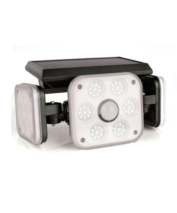Faro Led Con Pannello Solare e Sensore Movimento 15W 500lm 6500K 3 Teste Telecomando IP65