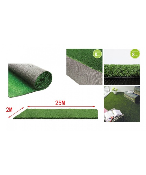 Prato Sintetico da Esterno 2mX25m Spessore 8mm Erbe Finta