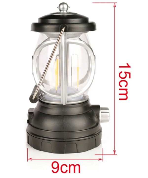 Lanterna Led da Campeggio Ricaricabile USB e Pannello Solare Batteria 1200mAh Luce Regolabile