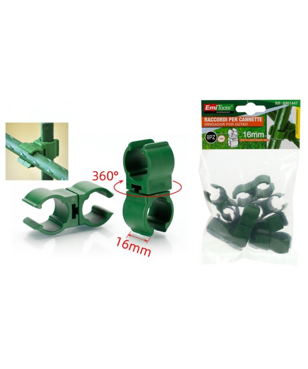 16 Pezzi Raccordi Connettori Per Bastone Supporto Piante Snodabile 360° 16mm