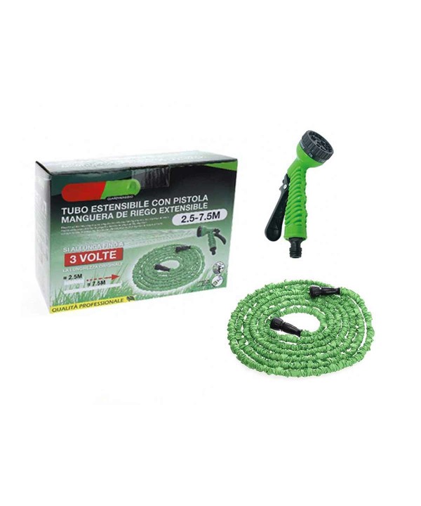 Tubo Estensibile con Pistola Professionale Avvolgitubo Allungabile e Retraibile Tubo Telescopico da Giardino Antiscoppio Salvaspazio 2,5-7,5M