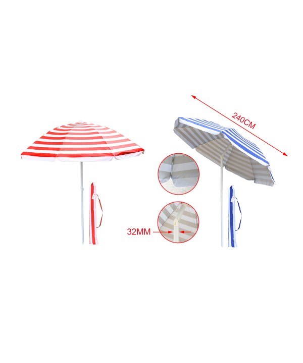 Ombrellone da Spiaggia Diametro 240cm Inclinabile Regolabile Palo 32mm