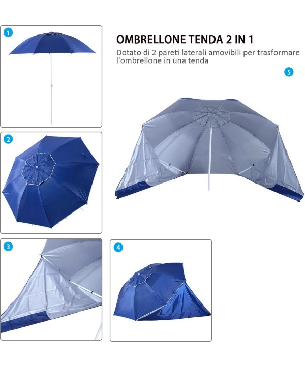 Ombrellone da Spiaggia Con Flange Diametro 180cm 8 Stecche Palo 25mm
