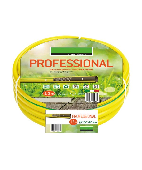 Tubo Irrigazione 3 Strati In PVC Retinato 1/2'' 12,5mm 15 Metri Tubo Flessibile da Giardino Uso Professionale