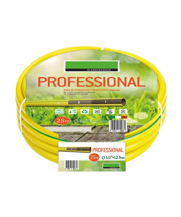 Tubo Irrigazione 3 Strati In PVC Retinato 1/2'' 12,5mm 25 Metri Tubo Flessibile da Giardino Uso Professionale