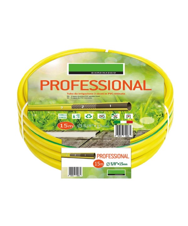Tubo Irrigazione 3 Strati In PVC Retinato 5/8'' 15mm 15 Metri Tubo Flessibile da Giardino Uso Professionale