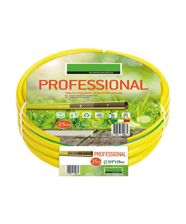Tubo Irrigazione 3 Strati In PVC Retinato 3/4'' 19mm 25 Metri Tubo Flessibile da Giardino Uso Professionale